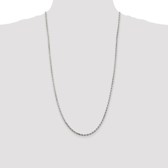 2.5mm, Sterling Silver Diamond Cut Solid Rope Chain Necklace, 28 Inch - Picture 2 of 8